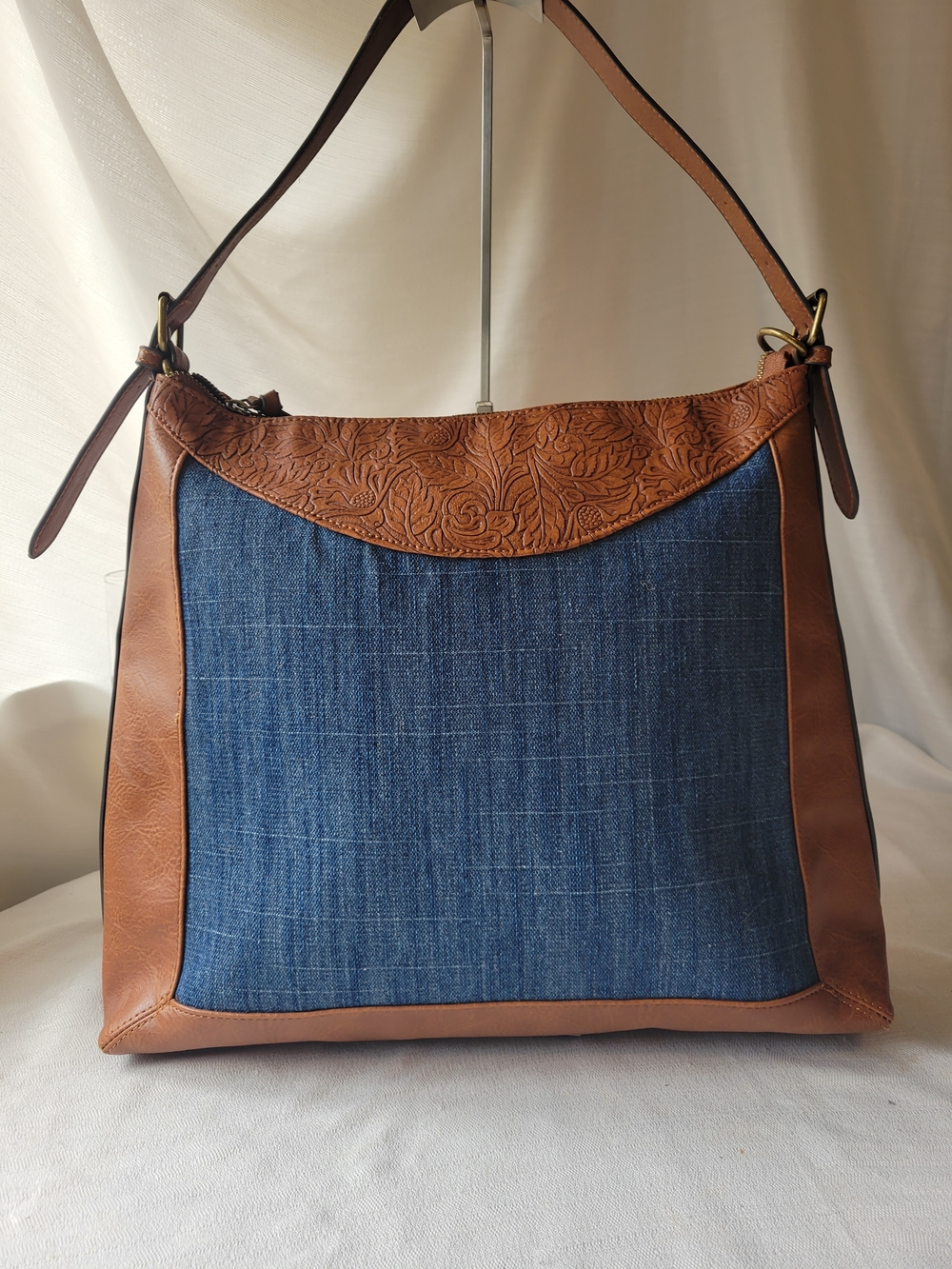 The Pioneer Woman Blue Denim & Brown Leather Shoulder Bag